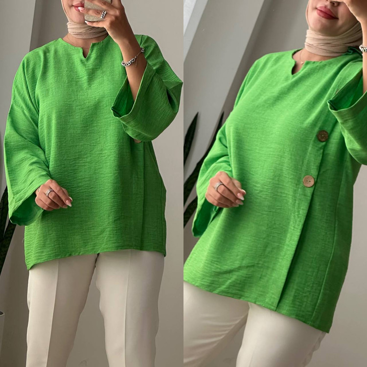 شومیز تابستانی بغل دکمه سبز