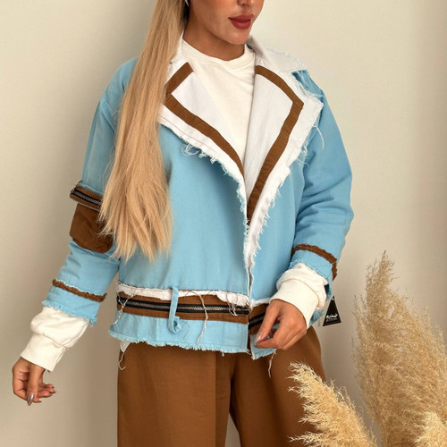 کت کتان جین کثیف دوزی آبی