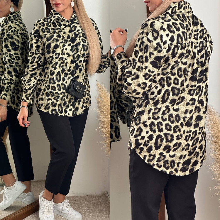 شومیز پلنگی مخمل کبریتی