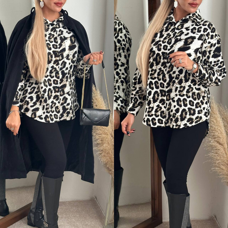 شومیز پلنگی مخمل کبریتی