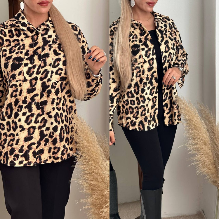 شومیز پلنگی مخمل کبریتی