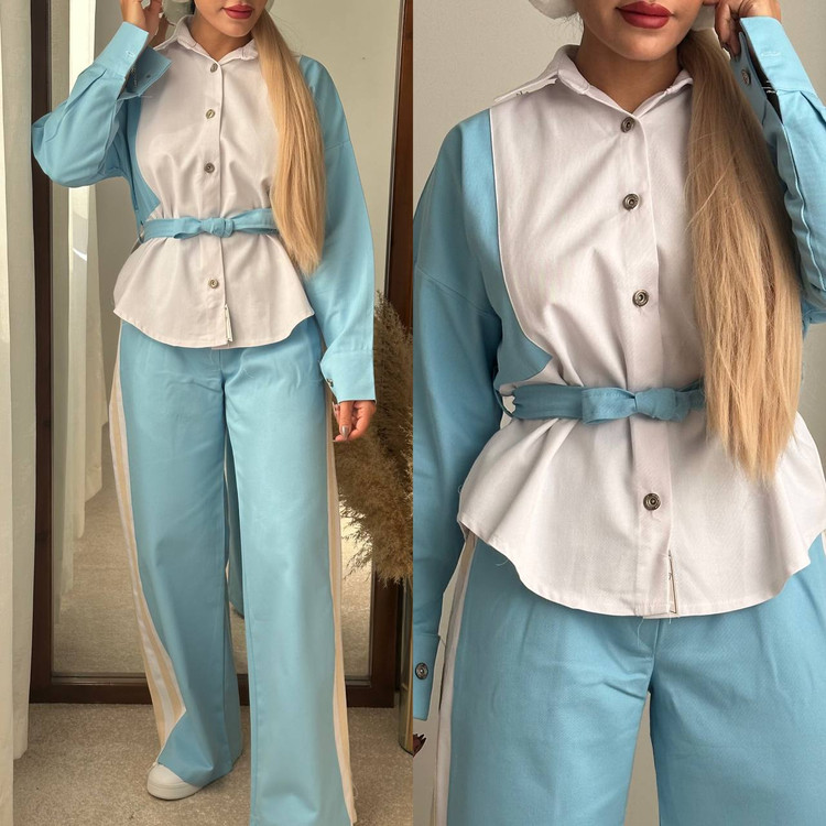 ست شومیز شلوار اسپرت آبی