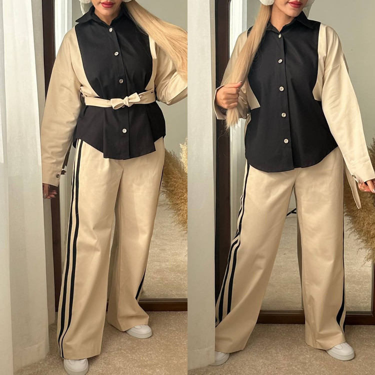 ست شومیز شلوار اسپرت کرم