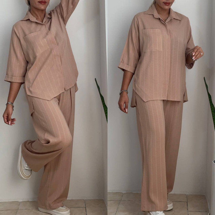 ست شومیز شلوار جکوار نسکافهای