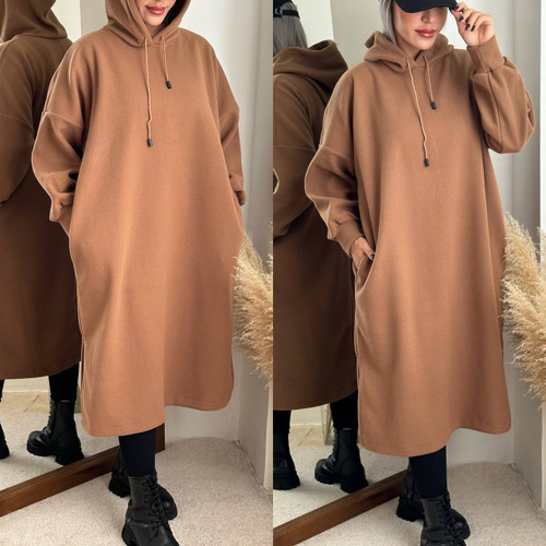 هودی کلاه دار بلند قهوهای