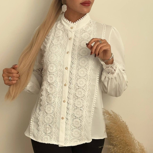 شومیز کرپ مدل گیپور دوزی سفید