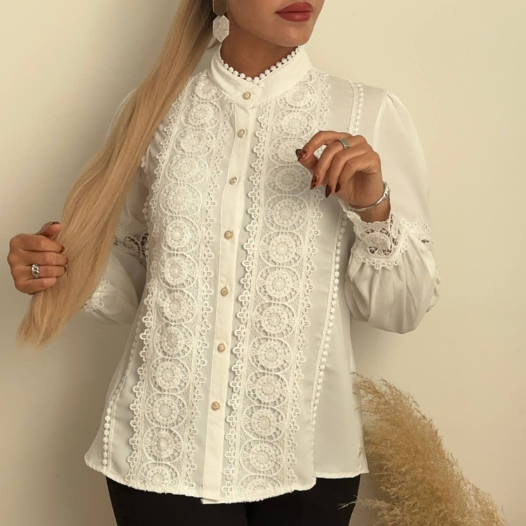 شومیز کرپ مدل گیپور دوزی سفید