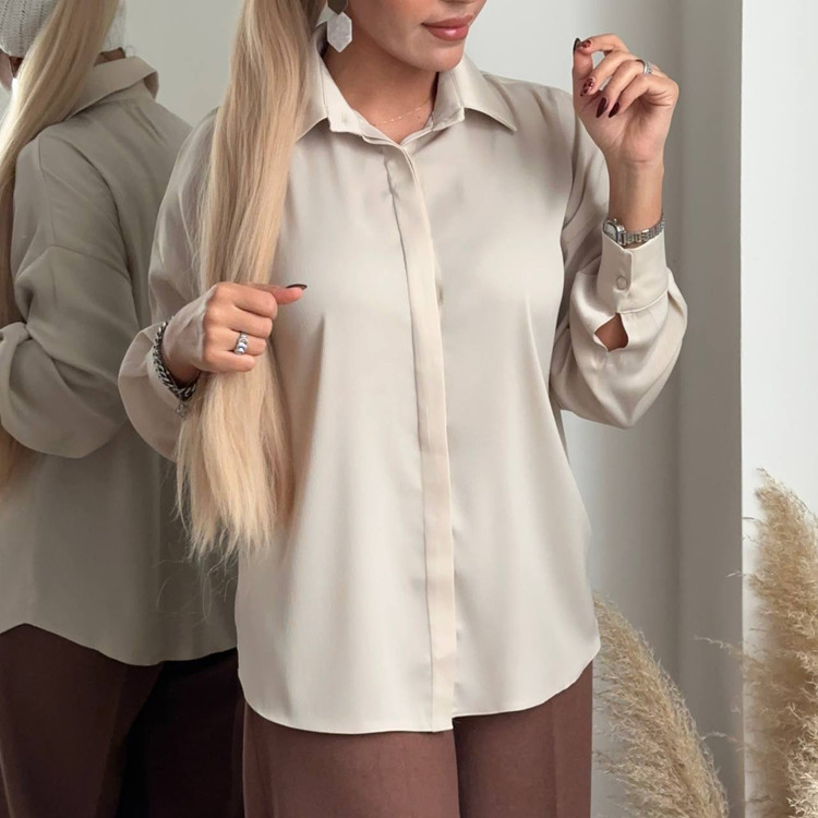 شومیز زارا مدل ساتن کرم