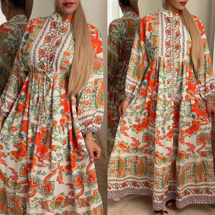 پیراهن مزونی مدل طرح دار نارنجی