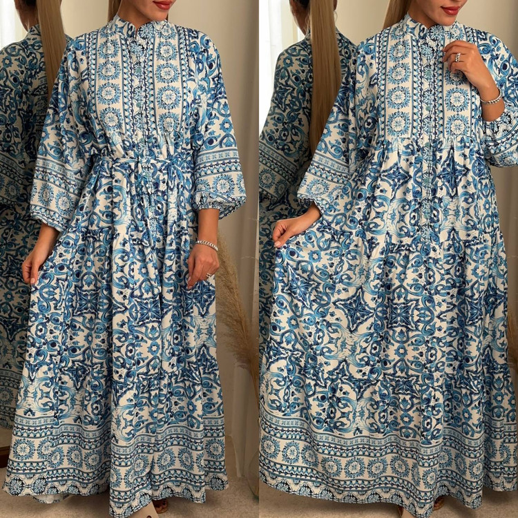 پیراهن مزونی مدل طرح دار آبی