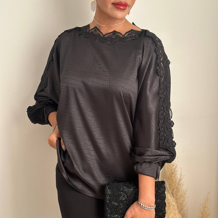 شومیز ساتن پوست ماری مشکی