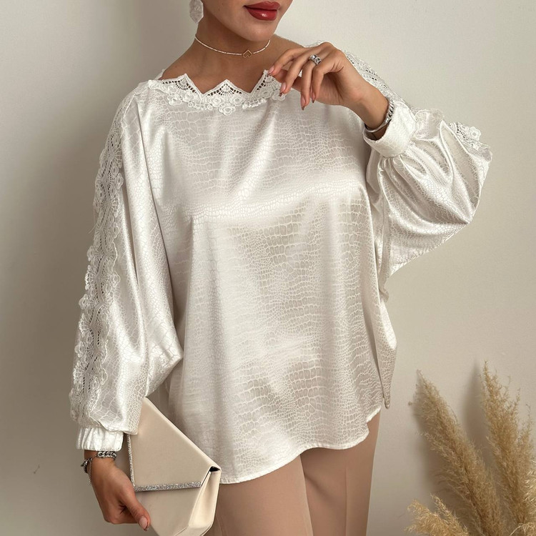 شومیز ساتن پوست ماری سفید