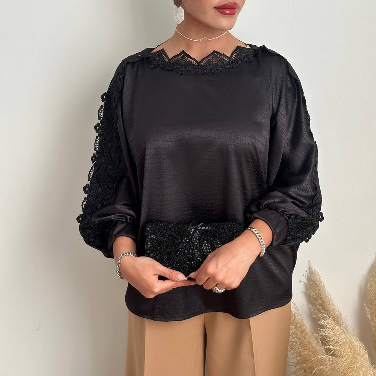 شومیز ساتن پوست ماری مشکی