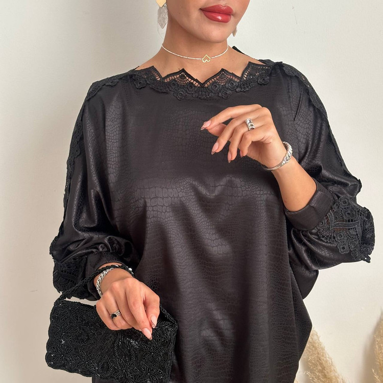 شومیز ساتن پوست ماری مشکی