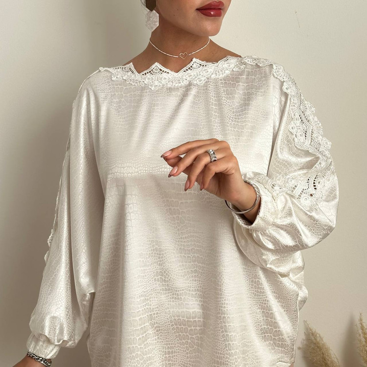 شومیز ساتن پوست ماری سفید