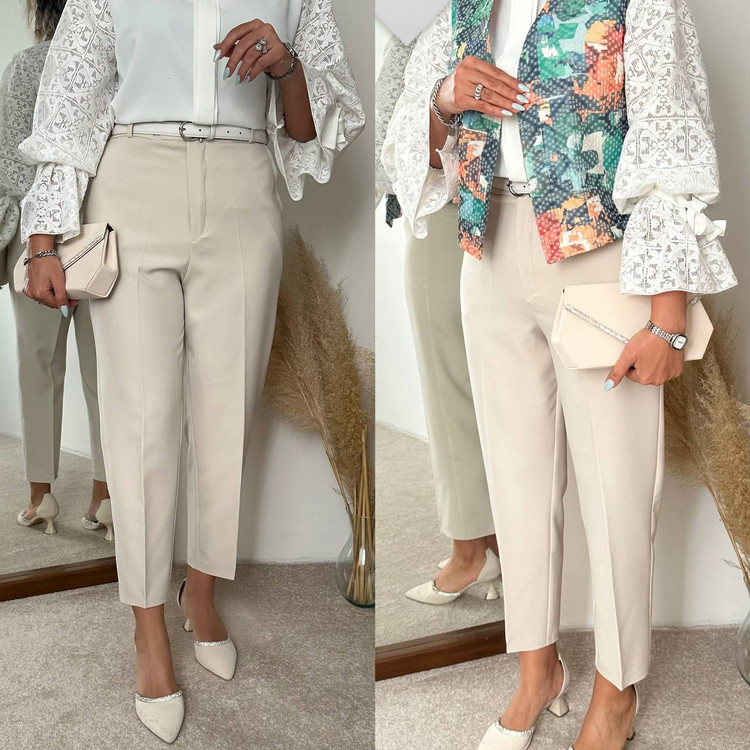 شلوار مام فیت کرم استخونی