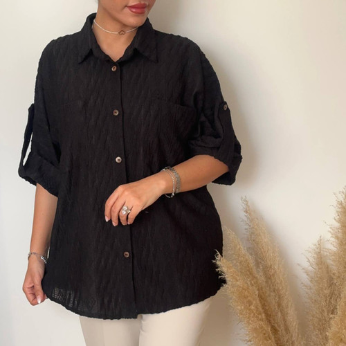 شومیز مراکشی آستین کوتاه طرح دو مشکی