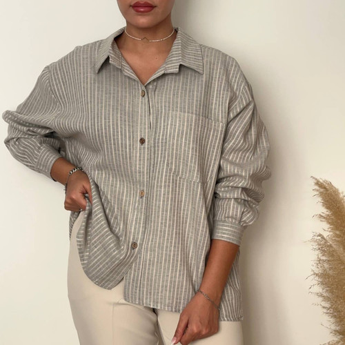 شومیز نخی طوسی کرم