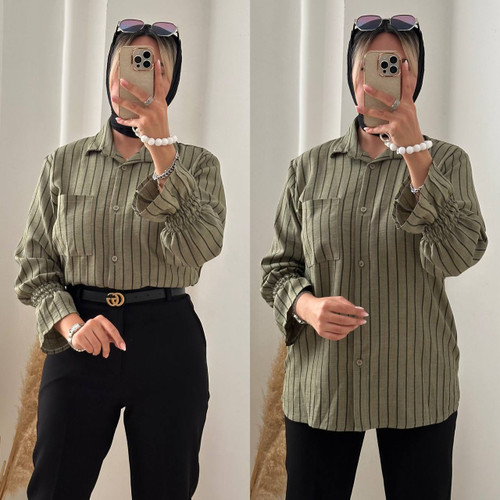 شومیز دیپلمات آستین عروسکی سبز