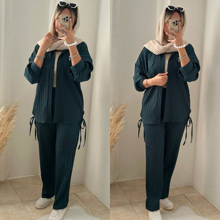 ست شومیز شلوار آیوا سبز درباری