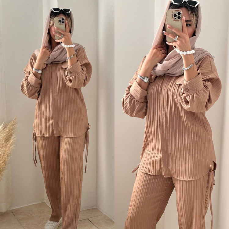 ست شومیز شلوار آیوا کرم نسکافه ای