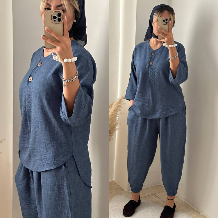 ست شومیز با شلوار خمره ای سرمه ای