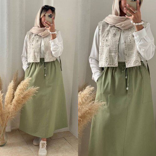 دامن کتان سبز پسته ای