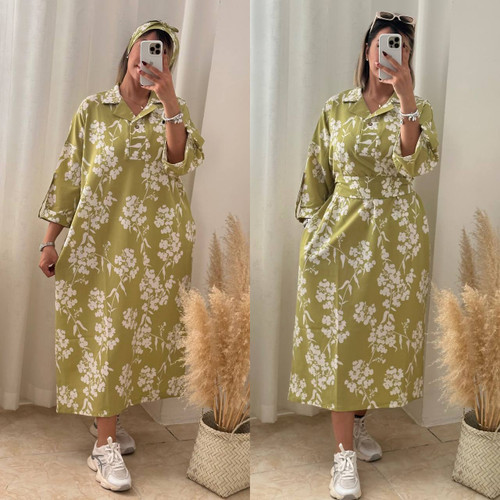 پیراهن کیمونو کمربند دار سبز