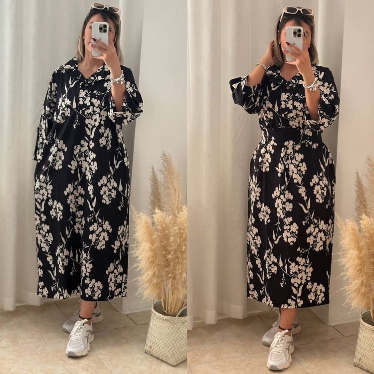 پیراهن کیمونو کمربند دار مشکی