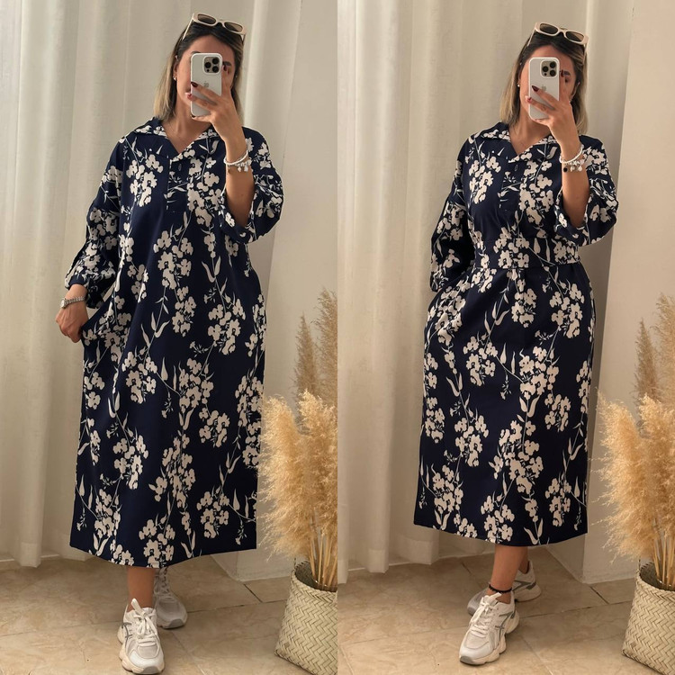 پیراهن کیمونو کمربند دار سرمهای