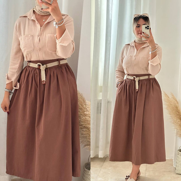 دامن لنین پنبه موکا