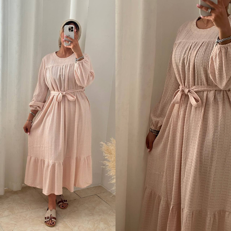 پیراهن پرنسسی کرم پنککی